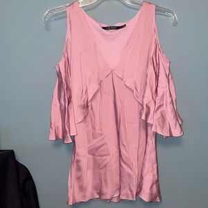 Lauren Ralph Lauren Silk Blouse with Ruffle Sleeve Cold Shoulder Size Medium